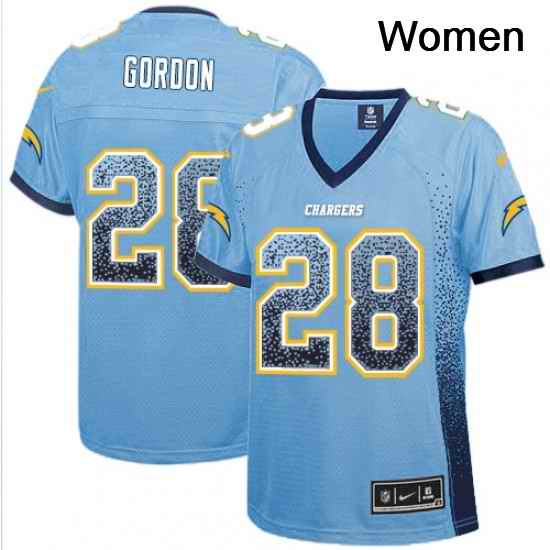 Womens Nike Los Angeles Chargers 28 Melvin Gordon Elite Electric Blue Drift Fashion NFL Jersey